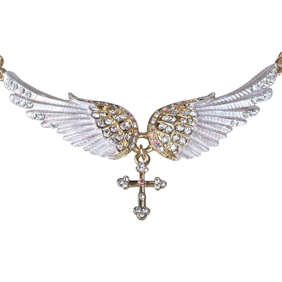 Angel Wing Cross Adjustable Choker Necklace for Women 18" + 2" Biker Jewelry