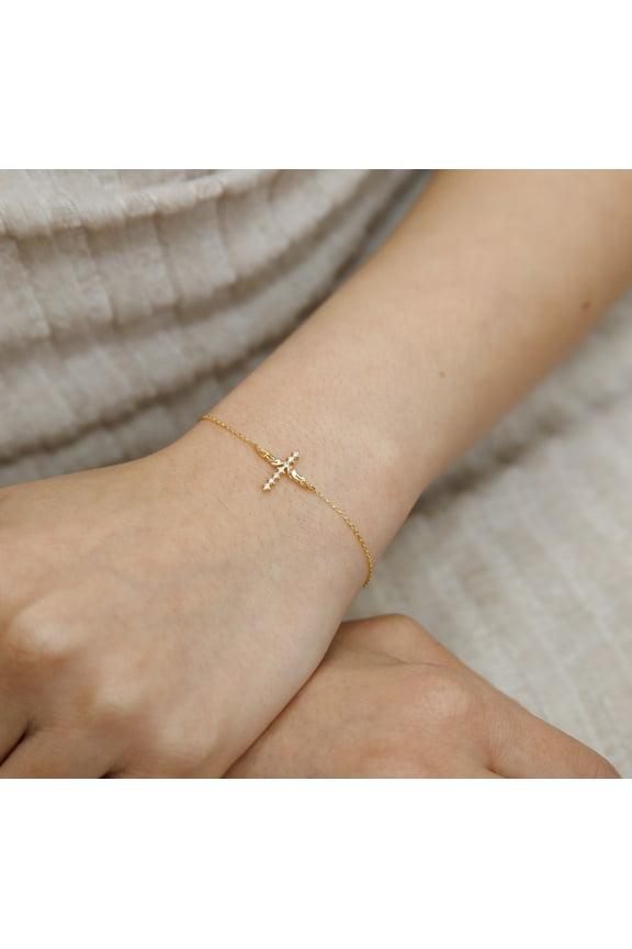 Angel Wing Cross Bracelet in 14 Karat Solid Gold | Handcrafted Solid Gold Angel Wing Cross Bracelet | Chic Angel Wing Cross Bracelet for her