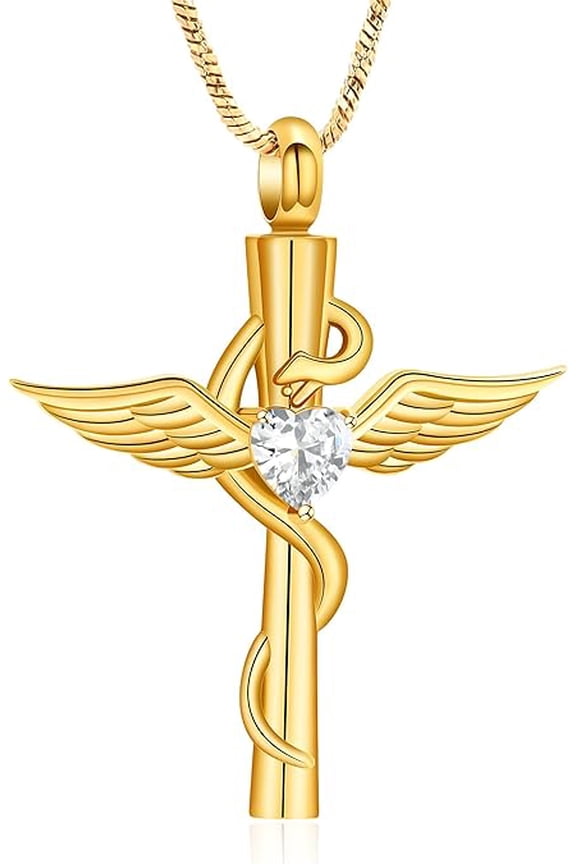 Angel Wing Cross Cremation Jewelry Angel Urn Necklace for Ashes Cross Memorial Necklace for Human Ashes Pet Memorial Keepsake Pendant Jewelry for Mom Dad Grandma