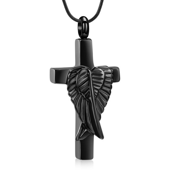 Angel Wing Cross Cremation Urn Necklace for Human Ashes Pet Memorial Keepsake Pendant Loved Ones Keepsake Locket Pendant for Men Women