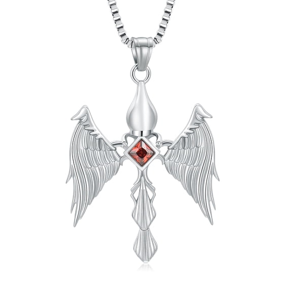 Angel Wing Cross with Birthstone Cremation Jewelry for Ashes Holder Urn Necklace for Ashes of Loved One