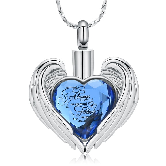Angel Wing Crystal Heart Pendent for Ashes and Chain Cremation Jewelry for Ashes Perfume Memory Necklace for Men Women