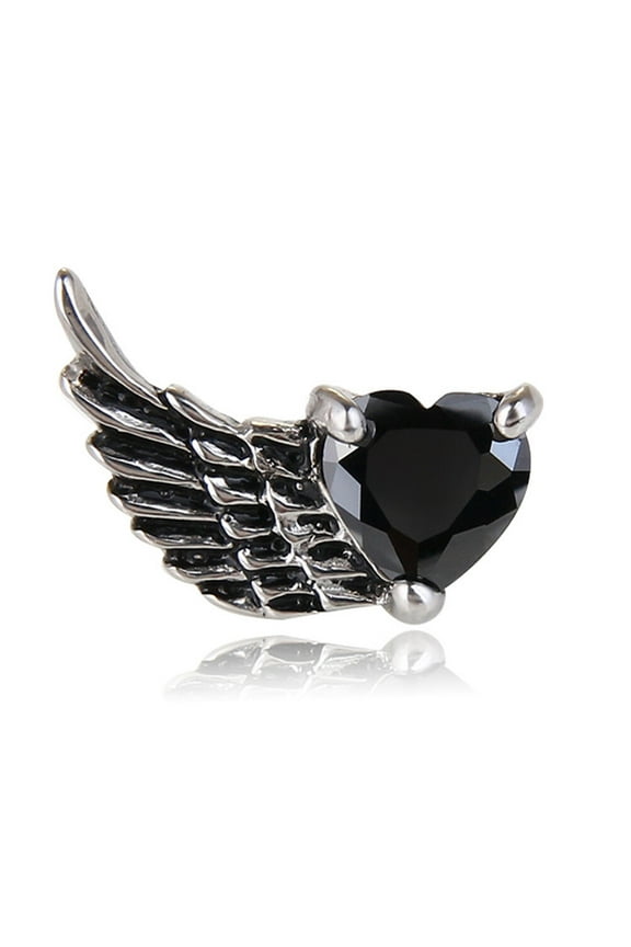 Angel Wing Crystal Stud Earrings Fine Jewelry for Men and Women (Black)