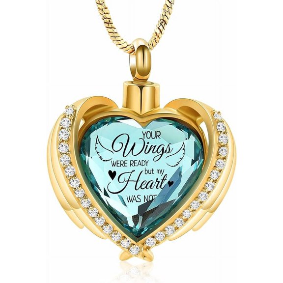 Angel Wing Crystal Urn Cremation Jewelry Birthstone Heart Urn Ashes Necklace for Women Memorial Keepsake Urn Locket Pendant Necklace of Loved One