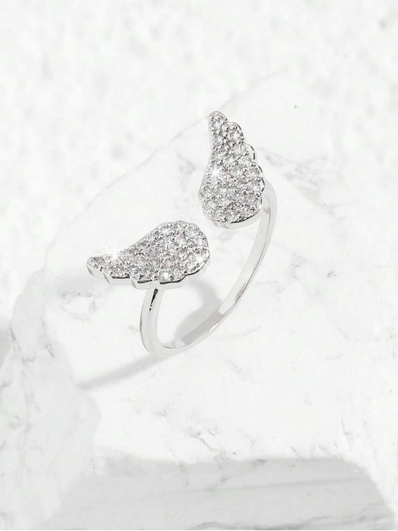 Angel Wing Cubic Zirconia Open Ring In White Gold Tone For Women