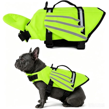 Angel Wing Dog Life Jacket, High Buoyancy Chin Float Vest with Head Support, Reflective Strips Quick Rescue Handle Breathable Mesh Pet Swimming Safety Vest for Small Breed Bulldog Frenchie (Green,S)