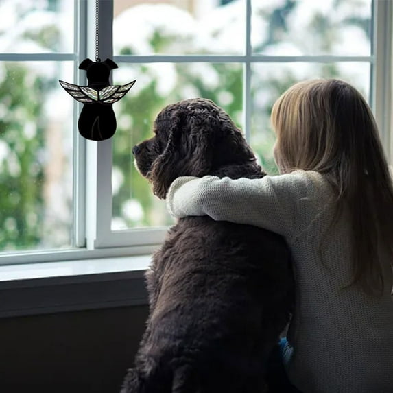 Angel Wing Dog Memorial Gift - Stained Acrylic Suncatcher for Pet Loss, Rainbow Bridge Window Hanging Ornament, Sympathy Gift for Dog Lovers in Memory of Beloved Pets