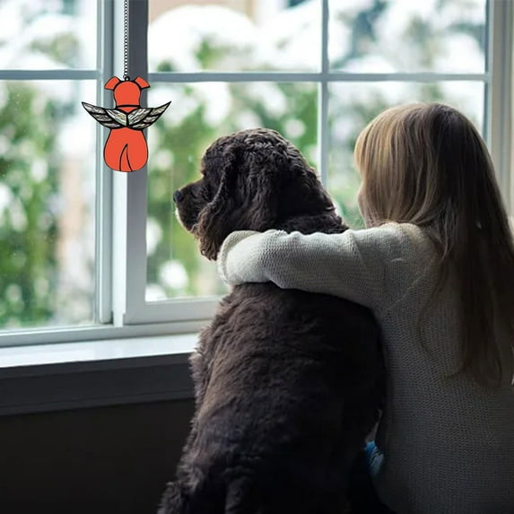 Angel Wing Dog Memorial Gift - Stained Acrylic Suncatcher for Pet Loss, Rainbow Bridge Window Hanging Ornament, Sympathy Gift for Dog Lovers in Memory of Beloved Pets