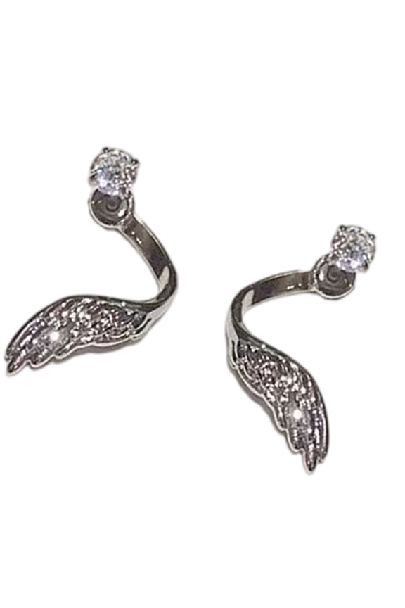 Angel Wing Ear Studs With Sparkling Crystal Detail Handmade Rhinestones Piercing Earrings For Fashion Jewelry Lovers