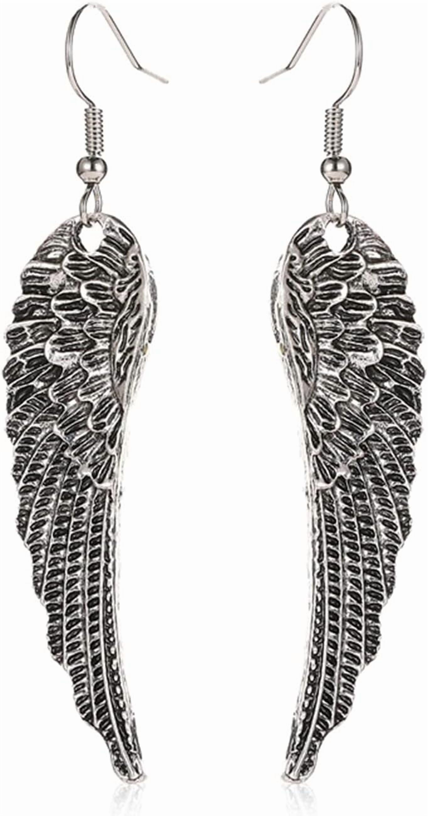 Angel Wing Earrings For Women Unique Silver Plated Fairy Feather Guardian Dangle Drop Hook Earrings Jewelry[H2548]