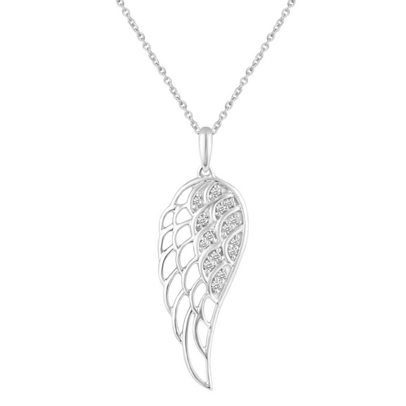 Angel Wing Feather Charm Necklace Pendant 1/10 Carat tw Cubic Zirconia in 925 Sterling Silver Jewelry