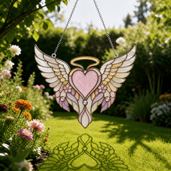 Angel Wing Heart Acrylic Suncatcher Window Hanging Gift for Mom or Sympathy