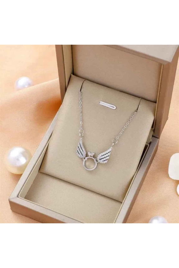 Angel Wing Heart Pendant Necklace for Women, Silver Tone CZ Wing Necklace, Korean Fashion Jewelry Gift