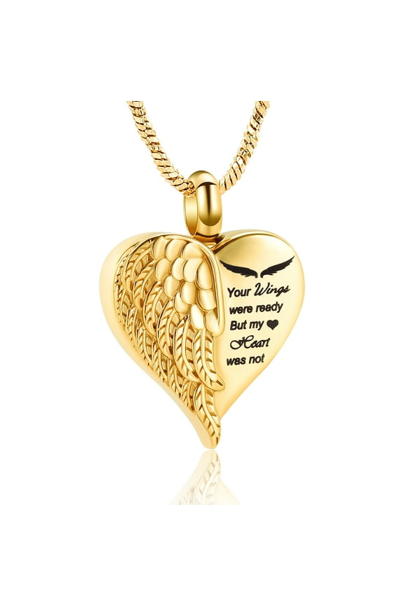Angel Wing Heart Shape Urn Necklace for Ashes Keepsake Memorial Cremation Jewelry Stainless Steel  Ashes Holder Memorial Gift for Loss of Father/Mother/Pet
