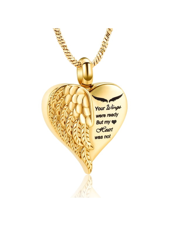 Angel Wing Heart Shape Urn Necklace for Ashes Keepsake Memorial Cremation Jewelry Stainless Steel Ashes Holder Memorial Gift for Loss of Father/Mother/Pet