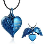 Angel Wing Heart Shape Urn Necklace for Human Ashes -Always in My Heart -Cremation Urn Necklace Stainless Steel Memorial Ash Jewelry for Women