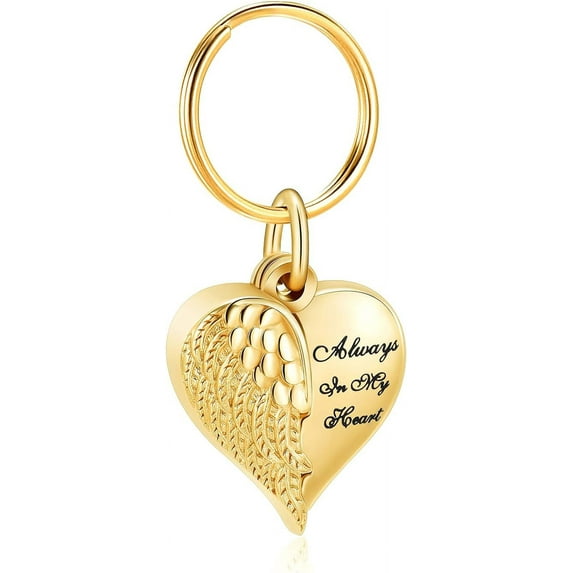Angel Wing Heart Urn Keychain for Ashes Memorial Cremation Jewelry for Human Pet Keepsake Keychain Urn Locket Urn Keychain for Pet / Human Ashes