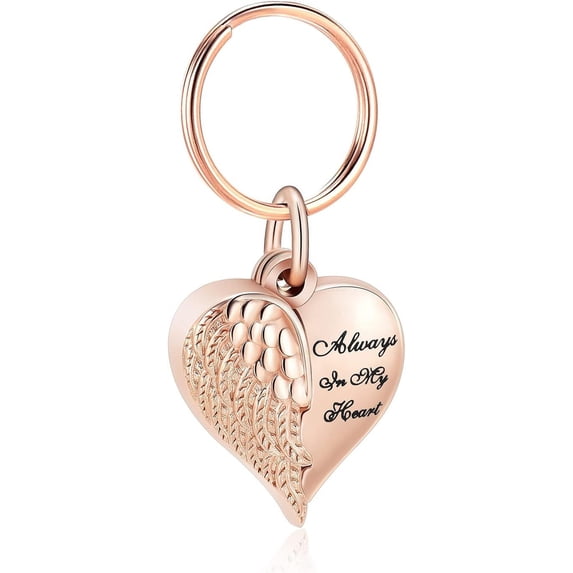 Angel Wing Heart Urn Keychain for Ashes Memorial Cremation Jewelry for Human Pet Keepsake Keychain Urn Locket Urn Keychain for Pet / Human Ashes