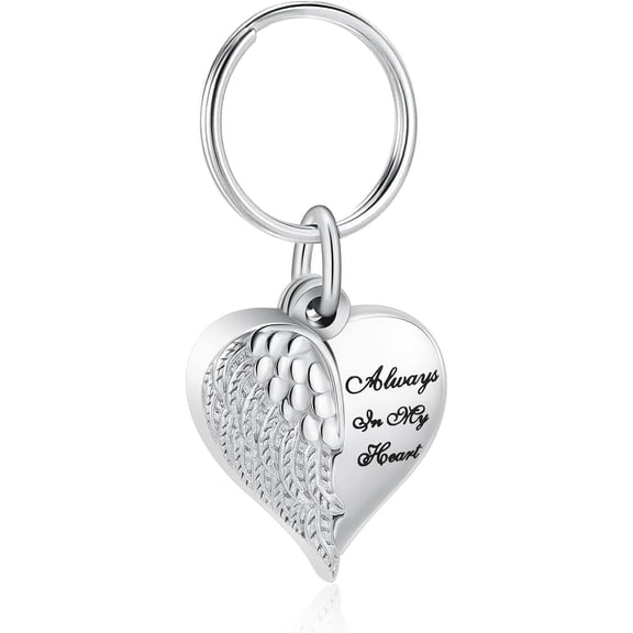 Angel Wing Heart Urn Keychain for Ashes Memorial Cremation Jewelry for Human Pet Keepsake Keychain Urn Locket