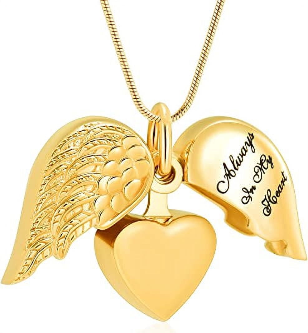 Angel Wing Heart Urn Necklace for Ashes Forever in My Heart