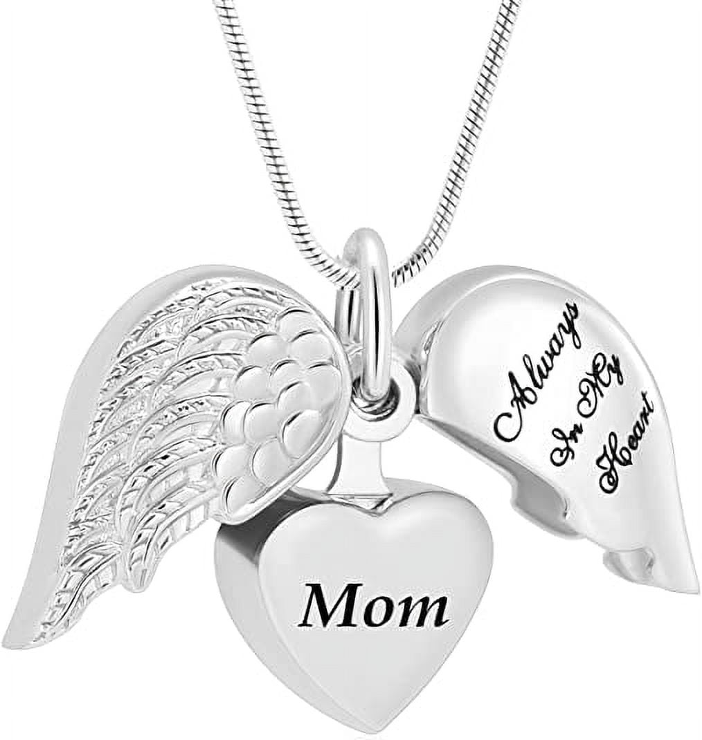 Angel Wing Heart Urn Necklace for Ashes Forever in My Heart