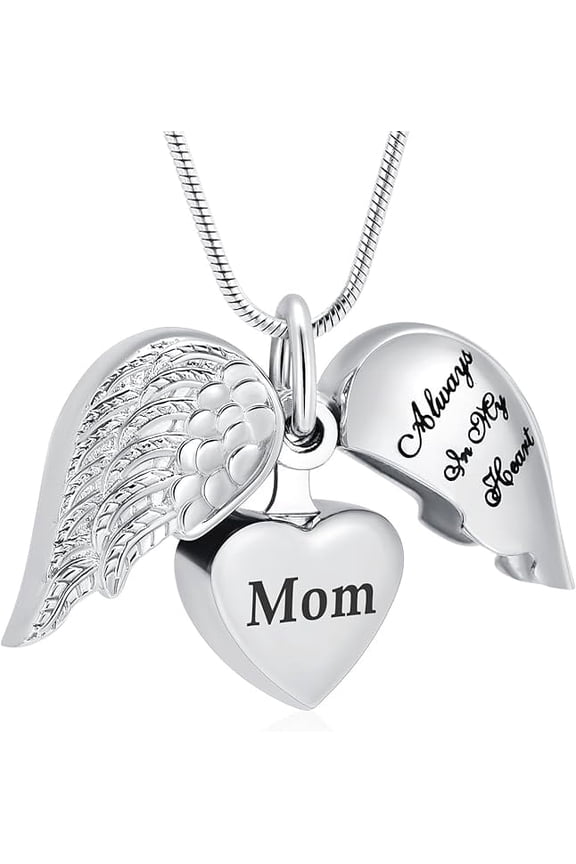 Angel Wing Heart Urn Necklace for Ashes Cremation Jewelry Heart Urn Necklaces for Ashes Memorial Keepsake Pendant for Women Men for Mom / Dad