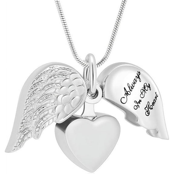 Angel Wing Heart Urn Necklace for Ashes Cremation Jewelry for Human / Pet Memorial Necklaces Ash Holder Mini Keepsake Urn Memorial Ash Jewelry