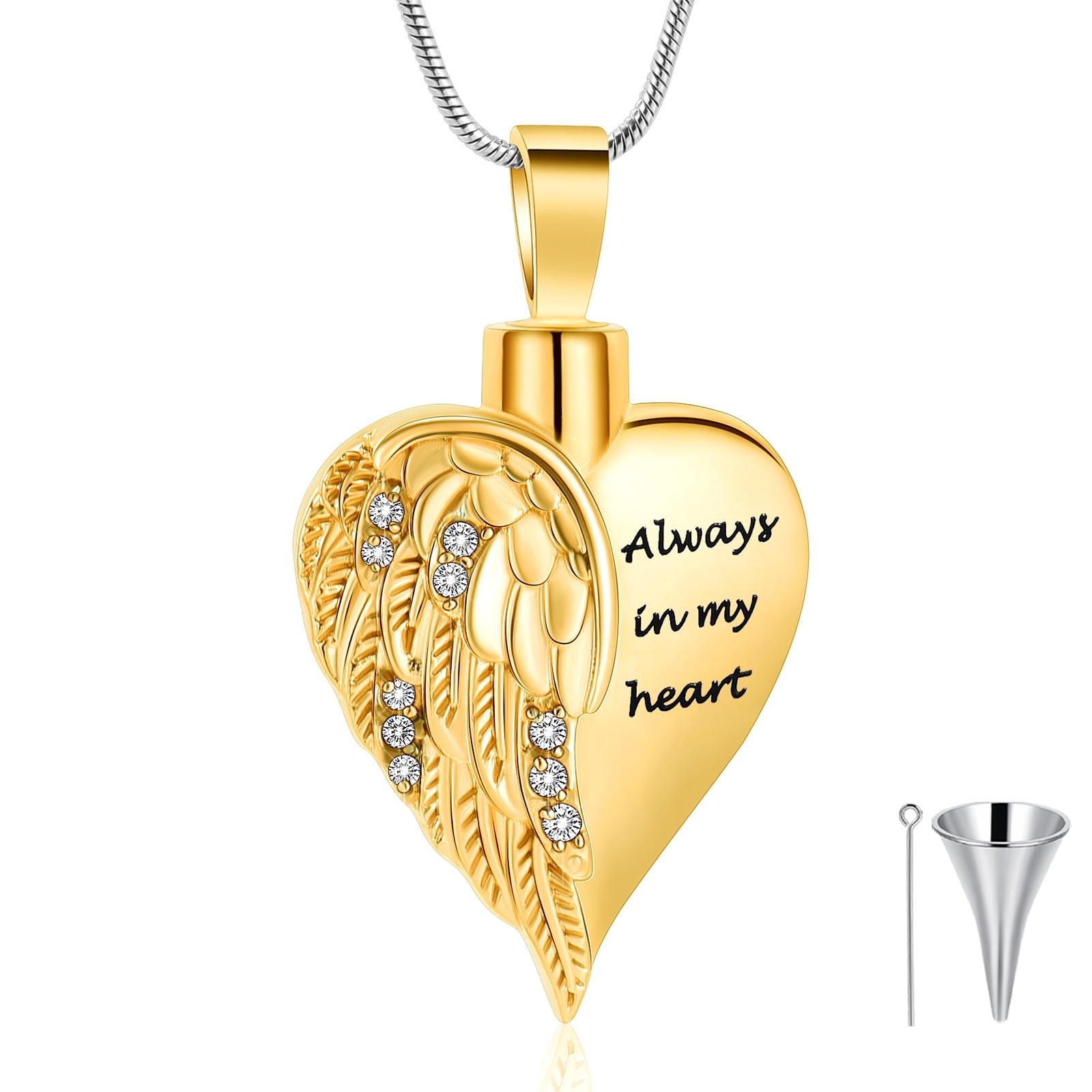 Angel Wing Heart Urn Pendant Necklace For Ashes - Always In My Heart ...