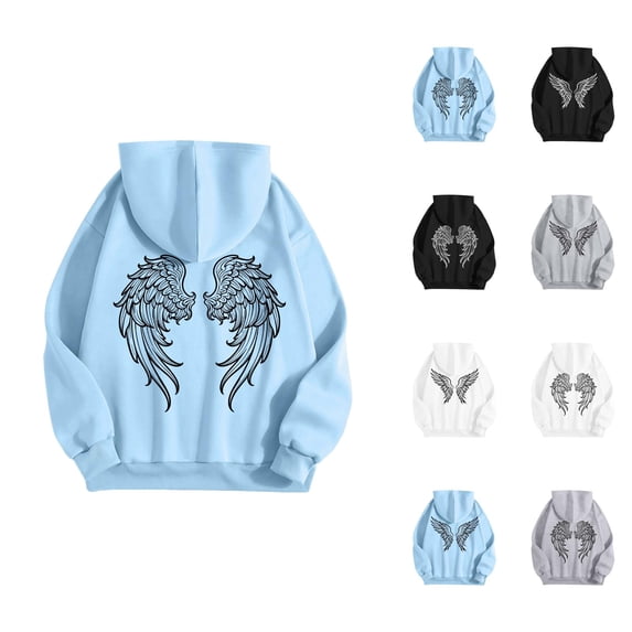 Angel Wing Hoodie for Men Women Fall Winter Long Sleeve Graphic Hooded Sweatshirt with Pockets Pullover Top