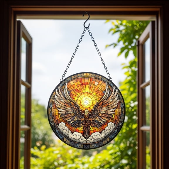 Angel Wing Inspired Stained Glass Suncatcher Sunburst Window Art Decorative Glass for Home Interior Display