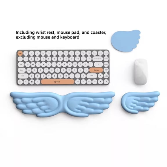 Unbranded Angel Wing Memory Foam Mouse, Keyboard Wrist Rest with Mouse Pad, Blue