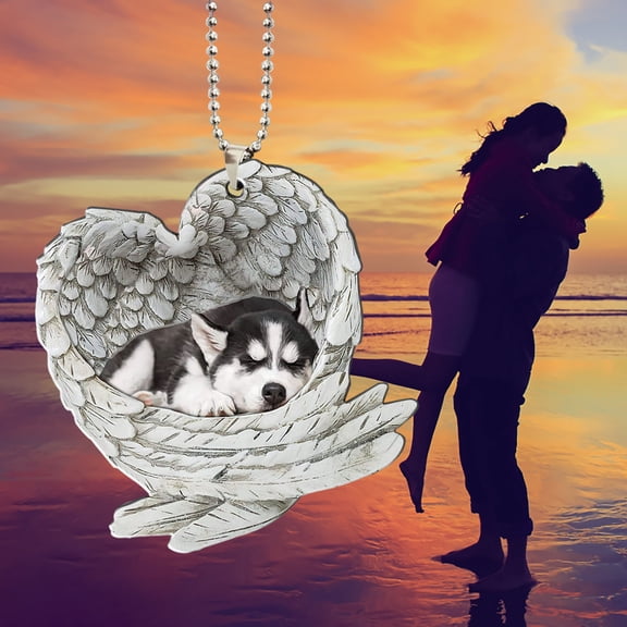 Angel Wing Memorial Puppy Dog Mom 2D Flat Car Rear View Mirror Accessories Christmas Tree Ornament Decoration Hanging Charm Interior Rearview Pendant Decor Gift