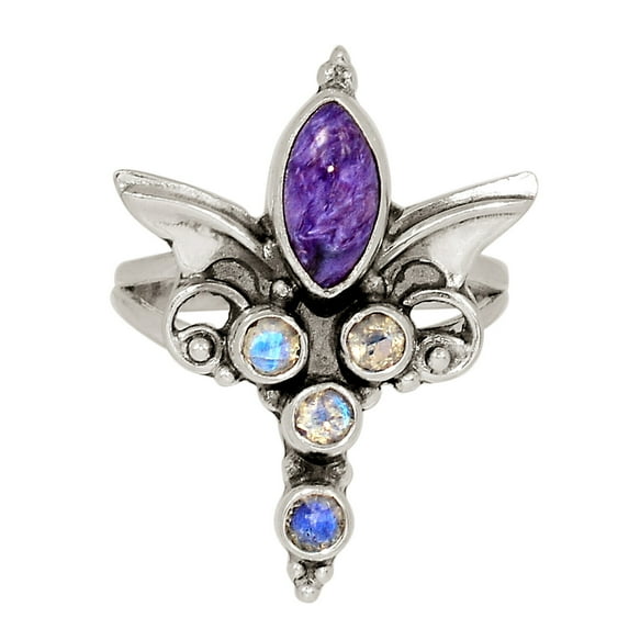Angel Wing - Natural Siberian Charoite 925 Silver Ring Jewelry s.8 ALLR-25573