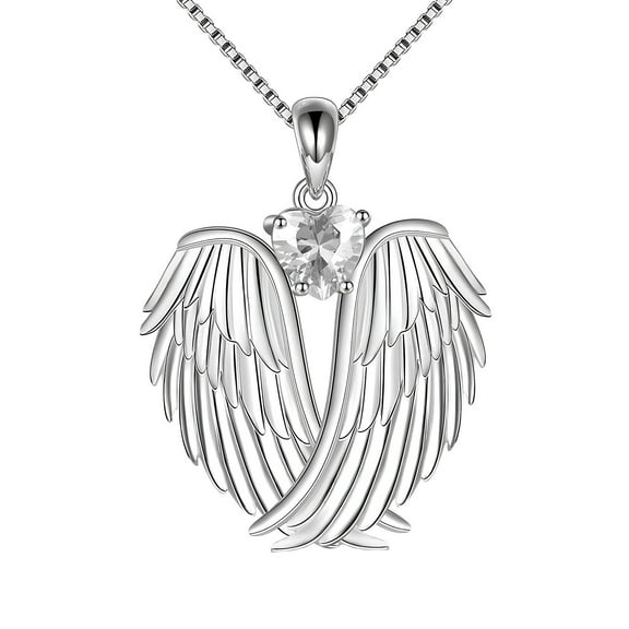 Angel Wing Necklace for Women - 925 Sterling Silver Guardian Pendant Birthstone Jewelry | Adjustable 18"+2" Chain | Hypoallergenic Gift for Mom Wife Girlfriend (White)