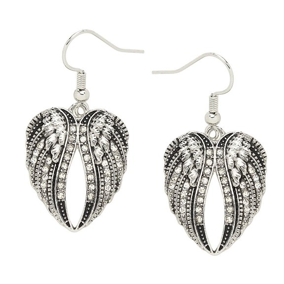 Angel Wing Earring Rhinestone Crystal Rhodium Plated E0867