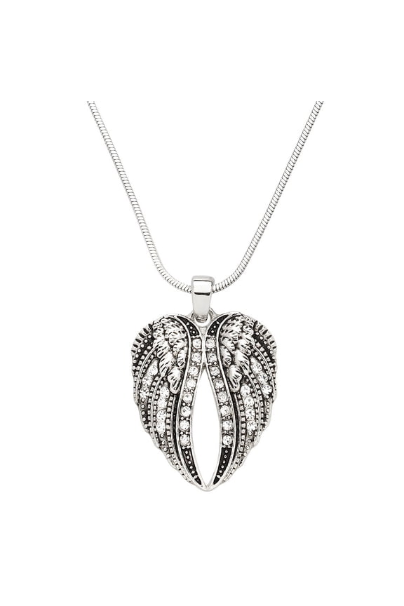 Angel Wing Pendant Necklace Earring Rhinestone Crystal Rhodium Plated 17 Inch Snake Chain J0969