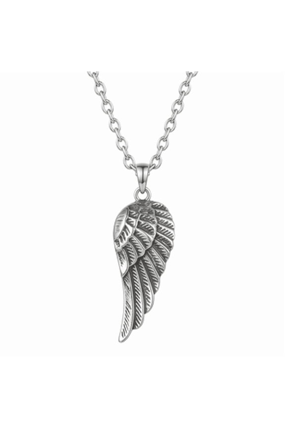 Angel Wing Pendant Necklace Stainless Steel 18 Inch Cable Chain Silver Tone Feather Charm Jewelry Gift Mens Accessory