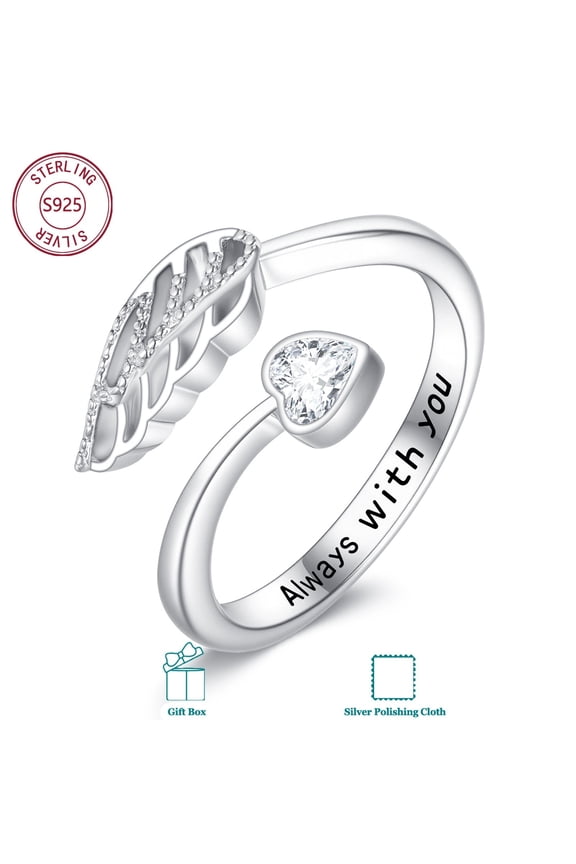 Angel Wing Ring 925 Sterling Silver Feather Adjustable Open Thumb Ring Christian Religious Anniversary Jewelry Mothers Gifts for Women Mom Grandma (6)