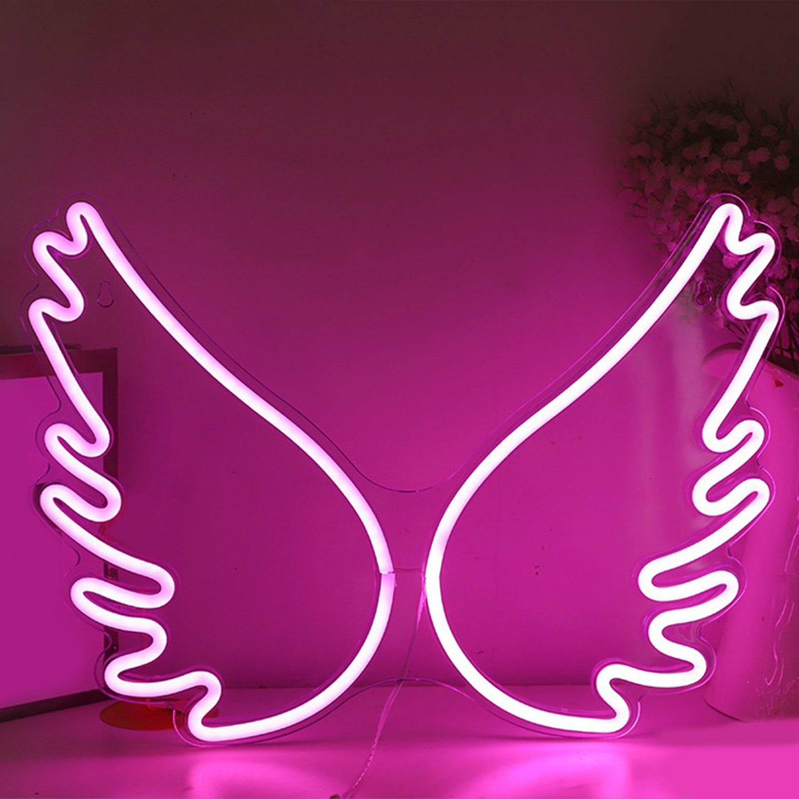 Angel Wing-Shaped Neon Light 17.71 Inch Led Wall Decor with Hanging ...