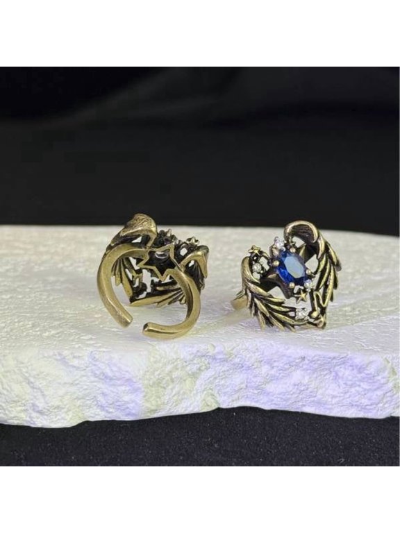 Angel Wing Star Music Note Ring, Blue Crystal Statement Ring for Women