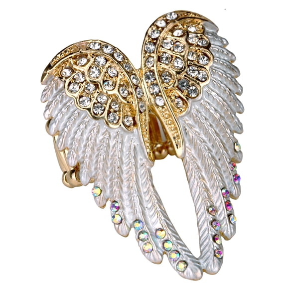 Angel Wing Stretch Rings for Women Fit Finger Size 6.5 to 9 Rhinestone Silk Scarf Holders