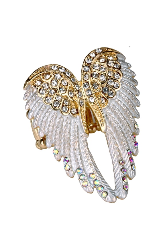 Angel Wing Stretch Rings for Women Fit Finger Size 6.5 to 9 Rhinestone Silk Scarf Holders