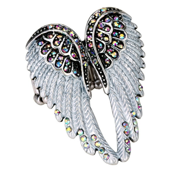 Angel Wing Stretch Rings for Women Fit Finger Size 6.5 to 9 Rhinestone Silk Scarf Holders