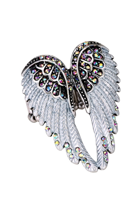 Angel Wing Stretch Rings for Women Fit Finger Size 6.5 to 9 Rhinestone Silk Scarf Holders