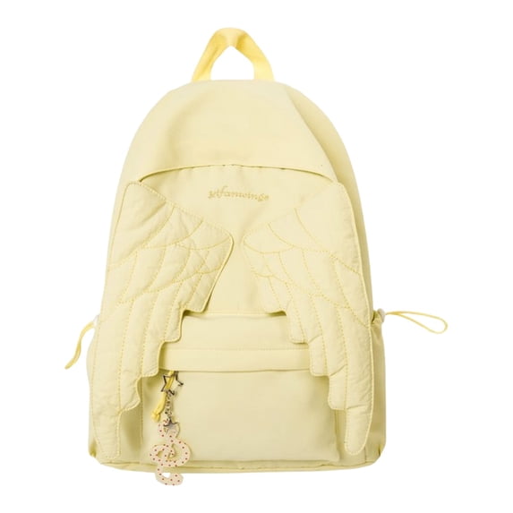 Angel Wing Women Travel Backpack, Spacious Nylon Zipper Daypack, Cute 3D Wing Casual Rucksack, Lightweight Large Capacity Luggage Bag for Daily Outdoor Weekend Getaway Use