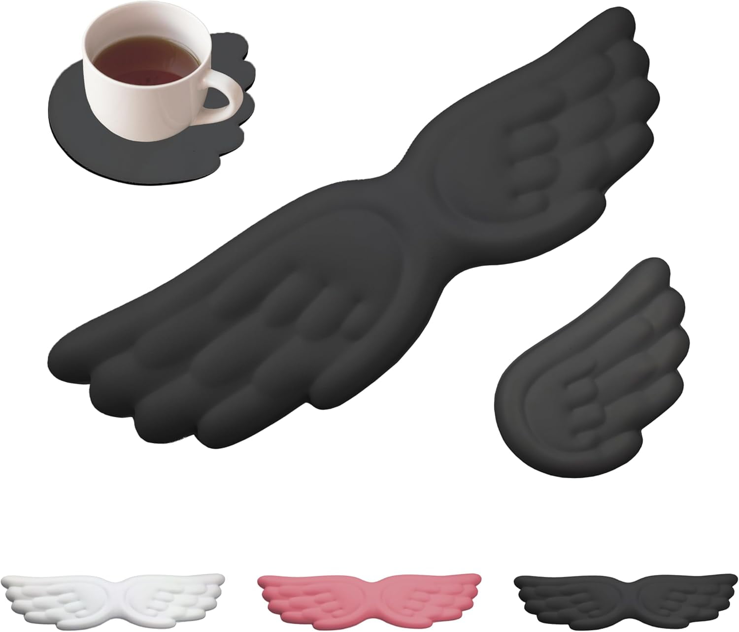 Angel Wing Wrist Rest,Cute Wrist Rest for Keyboard and Mouse,Hand Rests Set Include Ergonomic Keyboard & Mouse Hand Rest and Coaster,Filled Resilient Memory Foam,for Work,Study,Gaming (Black)
