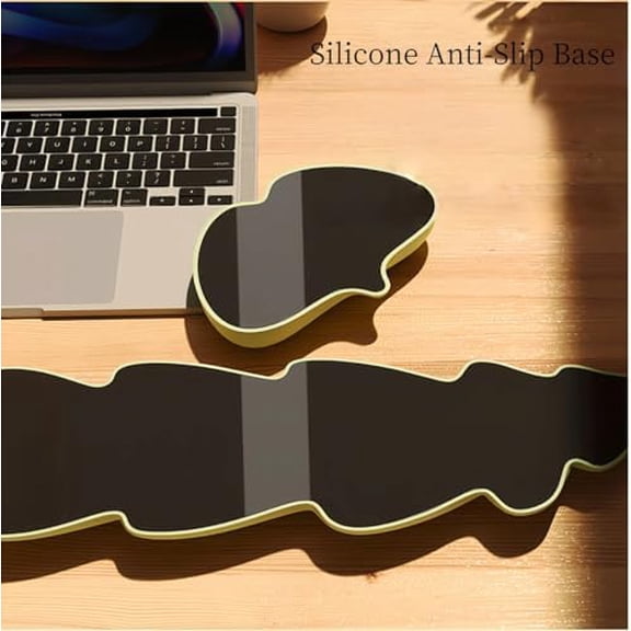 Angel Wing Wrist Rest Ergonomic Memory Foam Wrist Rest for Computer Keyboard Mouse Set, Cute Gaming Keyboard Cushion Hand Support PU Leather Surface Anti-Slip Waterproof Green-Leaf