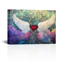 Angel Wing with Love Tree Art Painting Wall Decor 12x16Inch(Framed)