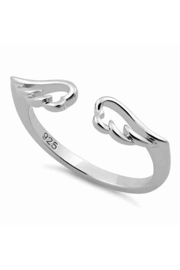 Angel Wings 925 Sterling Silver Ring Adjustable Band Unique Spiritual Jewelry_8.5