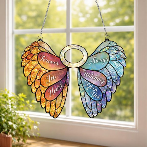 Angel Wings Acrylic Suncatcher Window Hanging Memorial Sympathy Remembrance Gift Decor